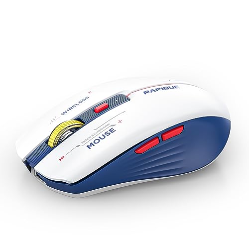 RAPIQUE Bluetooth Wireless Mouse - (BT1/BT2+USB) Tri-Mode High Performance, Rechargeable, Multi-Device Compatible with PC/Laptop/Computer/MacBook/iPad Air Pro (Blue and White) | 3-Device Switching, USB-C Rechargeable, Quiet Clicks, 800/1200/1600 DPI, 6 Bu