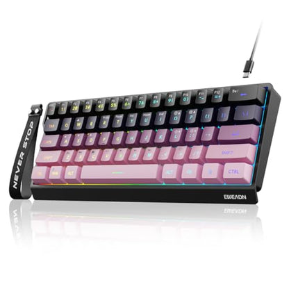 SEUNKWANG F61 60% Gaming Keyboard Wired, RGB Backlit Membrane Keyboard with PBT Keycaps, Compact Design, Lanyard Wired Keyboard for Mac/Win (Black Pink, Wired) - color: Black Pink