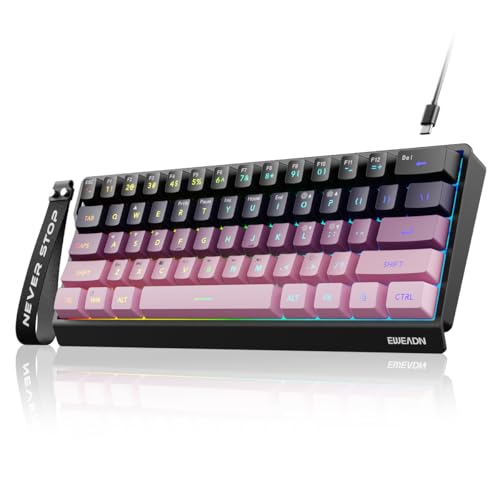SEUNKWANG F61 60% Gaming Keyboard Wired, RGB Backlit Membrane Keyboard with PBT Keycaps, Compact Design, Lanyard Wired Keyboard for Mac/Win (Black Pink, Wired) - color: Black Pink