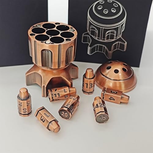 Roulette Dice Spinner for DND Dice Set, 7 Metallic Polyhedral D&D Dice with Gift Case for DND Game, RPG Role Playing Table Game Gifts (Black Gold) - color: Black Gold