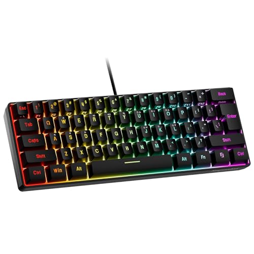 Snpurdiri 60% Wired Gaming Keyboard, 61 Keys RGB (Black) | Backlit Ultra-Compact Mini Gaming Keyboard for PC/Mac Gamer, Typist, Travel, Easy to Carry on Business Trip - color: Black