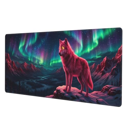 Wolf Gaming Mouse Pad XL - 31.5x11.8 in Large Extended Desk Mat, Galaxy Night Sky Design, Non-Slip Rubber Base, Stitched Edges for Office & Game - color: 2