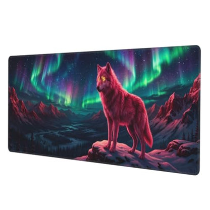 Wolf Gaming Mouse Pad XL - 31.5x11.8 in Large Extended Desk Mat, Galaxy Night Sky Design, Non-Slip Rubber Base, Stitched Edges for Office & Game - color: 2