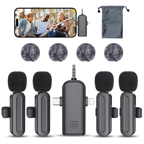 3 In 1 Mini Wireless Lavalier Microphone for Iphone: Bluetooth Lapel Mic For iPad Android Phone Camera Pc - Small Clip Microphones Crystal Clear Sound Quality for Recording Vlogging Live Streaming