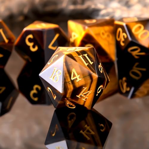 Tiger Eye Crystal DND Dice Set 7 PCS Gemstone Suitable for Dungeons and Dragons for D & D RPG Games (Tiger Eye - color: Tiger Eye