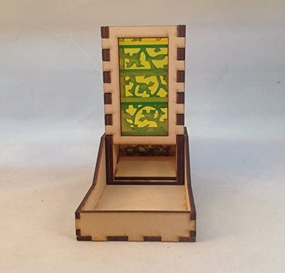 Mini Dice Tower and Tray v5 Neon Yellow Acrylic Window Laser Cut MDF Unique Gift