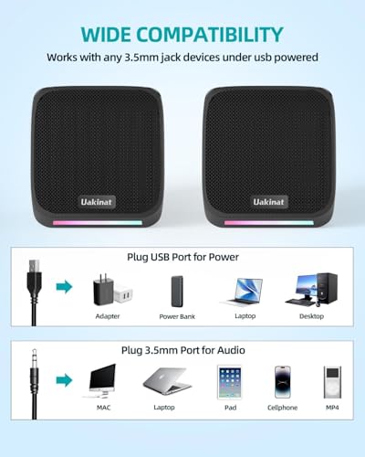Computer Speakers for Desktop PC,Desktop Speakers,Small Computer Speakers USB Powered 3.5mm Aux Speaker
