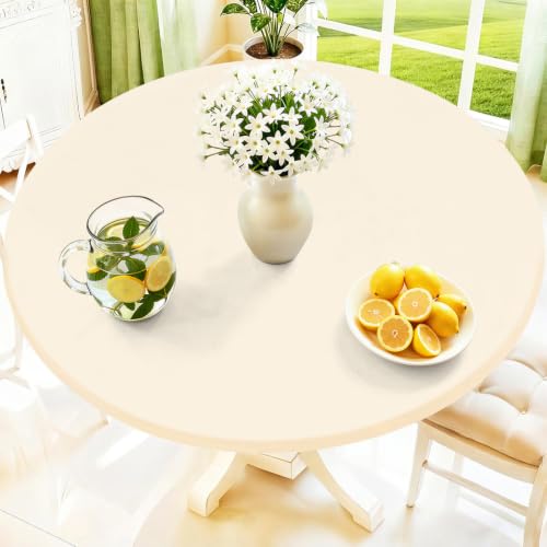Moosfor Spandex Round Tablecloth, Fitted Table Cloth for 36"-44" Tables | Elastic Outdoor Picnic Table Cover, Circle Stretch Waterproof Table cloths for Patio, Dining, Kitchen, Beige - color: Beige, size: For Up to 36"-44" Round