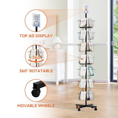TONGMO 7-Tier Greeting Card Display Rack: 28-Pocket Rotating Countertop Stand for Postcards, Brochures, and Greeting Cards (White, 68.9”H) - color: 28 Pockets-Black