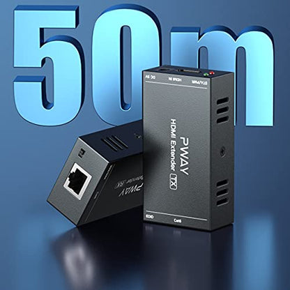 HDMI Extender 165ft Over Single Cat5e/6 Ethernet, Extend 1080P@60Hz Video No Delay, Transmit Audio Video Synchronously, Support 3D, POC, EDID - size: 1x1 1080P 165ft