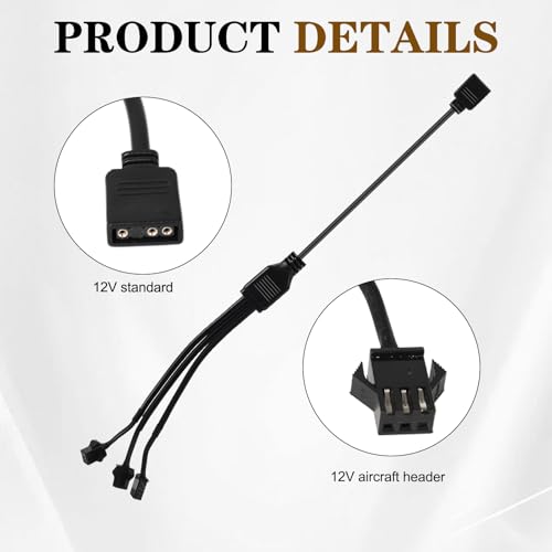 4 Pack ARGB 1 to 3 Extension Cable, 3-Pin to SM 3-Pin Female Adapter with Adapter pin, 5V Addressable RGB Extension Cable for PC Fans and LED Strips, Motherboard Sync (0.98 FT/ 30 CM Each) - color: 1-to-3 5V 3pin female to female