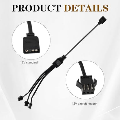 4 Pack ARGB 1 to 3 Extension Cable, 3-Pin to SM 3-Pin Female Adapter with Adapter pin, 5V Addressable RGB Extension Cable for PC Fans and LED Strips, Motherboard Sync (0.98 FT/ 30 CM Each) - color: 1-to-3 5V 3pin female to female
