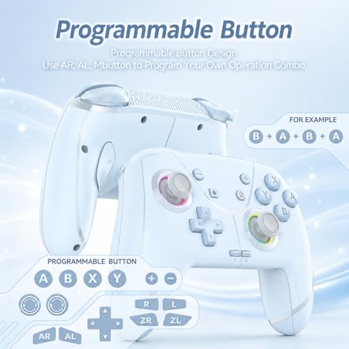 Switch Controller, Wireless Pro Controller for Nintendo Switch 2/Switch/Lite/OLED, Bluetooth controllers Compatible with iPhone/Mac/iPad/iOS/Android/Phone/PC/Steam and TV with Programming/RGB4/Vibration / 3 Turbo Modes/6-Axis/Motion (Blue) - color: Blue
