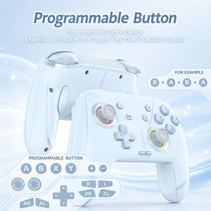 Switch Controller, Wireless Pro Controller for Nintendo Switch 2/Switch/Lite/OLED, Bluetooth controllers Compatible with iPhone/Mac/iPad/iOS/Android/Phone/PC/Steam and TV with Programming/RGB4/Vibration / 3 Turbo Modes/6-Axis/Motion (Blue) - color: Blue