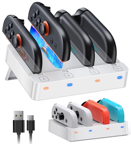 [Switch 2/1 Both] Controller Charger Dock, FYOUNG Charging Dock for Nintendo Switch 2 2025, 8 in 1 Portable Dual-Direction Magnetic Fast Charger Staion for JoyCon 2 Accessories with USB Type-C Cord - color: White