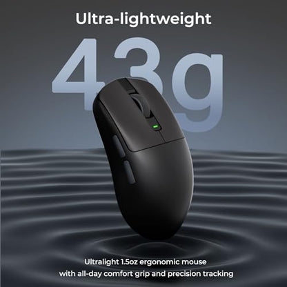 RK ROYAL KLUDGE RK M30 Wireless Gaming Mouse, 24000 DPI, 43g Ultra-Lightweight, PAW3311 Sensor, 2.4G/Bluetooth/USB-C Rechargeable Wireless Mouse with 5 Programmable Buttons for PC/Mac, Black Grey - color: black grey