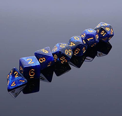 DND Dice Set Dark Blue Mix Black Nebula Dice for Dungeon and Dragons D&D RPG Role Playing Games 7Pcs Polyhedral Dice with Dice Bag - color: Black & Dark Blue Nebula