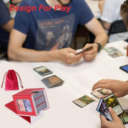 AFIING MTG Deck Box for Commander Display,Card Deck Box Fits 60+ Double Sleeved Cards or 100+single sleeved cards, Magic Commander TCG Card Storage Box with 2 Dividers,Dice Bag(Red/White) - color: Commander Red White