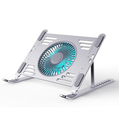 SHUWEI Portable Laptop Cooling Stand, Foldable & Adjustable Aluminum Stand with 3 Speed Powerful Quiet Fans, Ultra-Lightweight Ergonomic Cooling Pad for 17.3" Laptops (Silver, for 17.3" Laptop) - color: Silver