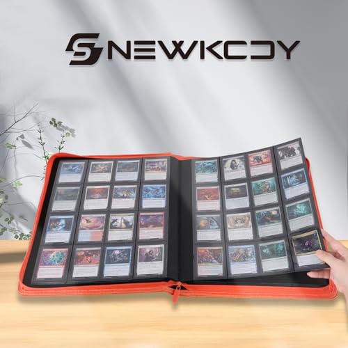 Snekdy premium 1024-pocket trading card binder, Card Albums 16 pockets, waterproof PU-leather Cover album with side loading, holds gaming, baseball (Orange) - color: Orange