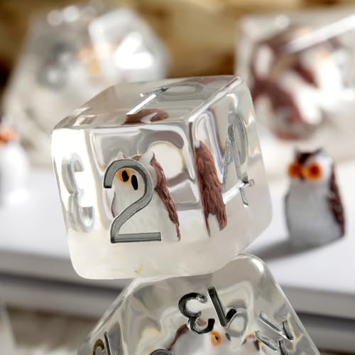 Owl DND Dice, DNDND 7PCS Resin D&D Dice with Velvet Bag for Dungeons and Dragons Role Playing Games and Tabletop Games（Owl - color: Owl