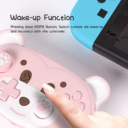 Mytrix Cute Wireless Controller, Pro Controller Wireless Gamepad Bundle with Breathing Light, Macro, Headphone Jack, Turbo-Pink Berry - color: Pink Berry