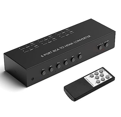LVY 6 Port RCA AV to HDMI Converter - 720/1080P Support, 16:9/4:3 Switcher - Compatible with Wii, N64, PS2, PS3, VHS, VCR, DVD Players (6AV Input, 1 HDMI Output) - style: 6AV to HDMI Converter