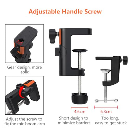 Table Clamp Mount for Microphone Stand, 2-in-1 Mic Boom Arm Clamp Table C Clip for Desktop Overhead Camera Tripod Mic Stand Lamp Base, Fits Up to 2.56 inch 6.5cm Desktop Thickness, 1 PCS