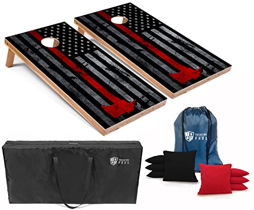 Tailgating Pros American Themed Lightweight Corn Hole Board Set w/Multicolored Built-in LED Lights, Bean Bags and Carrying Case - 4'x2' Cornhole Toss - color: Fireman's Flag