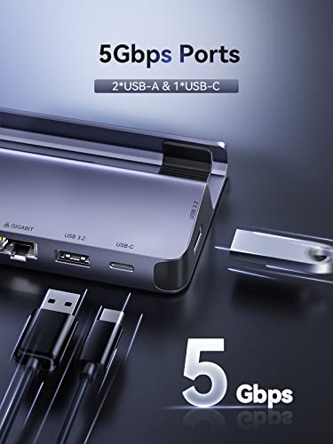 Steam Deck Dock Dual Monitor, 7 in 1 QUUGE Steam Deck Docking Staion wtih HDMI 2.0 & DisplayPort 1.4 4K60Hz, 2*USB-A & USB-C 5Gbps, 1000Mb Gigabit, 100W Charging, Steam Deck Accessories… | DisplayPort 1.4, Gigabit Ethernet, 100W PD input, 5Gbps USB ports,