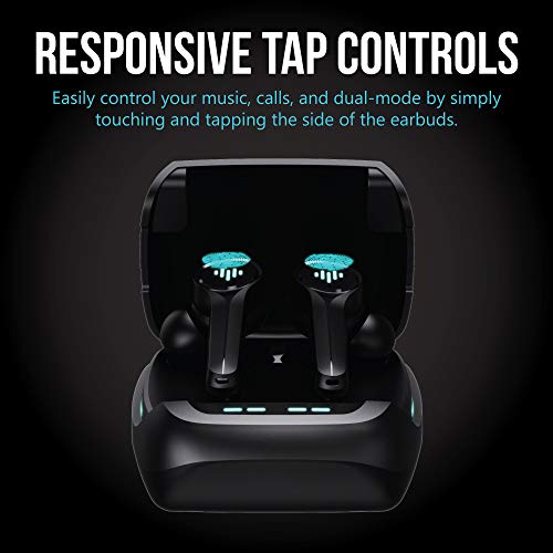 iLuv SG100 Gaming Wireless Earbuds, Bluetooth in-Ear with Changing LED Lights Ultra-Low 60ms Latency and Hands-Free Call MEMS Microphone, Includes Compact Charging Case and 4 Ear Tips, Black