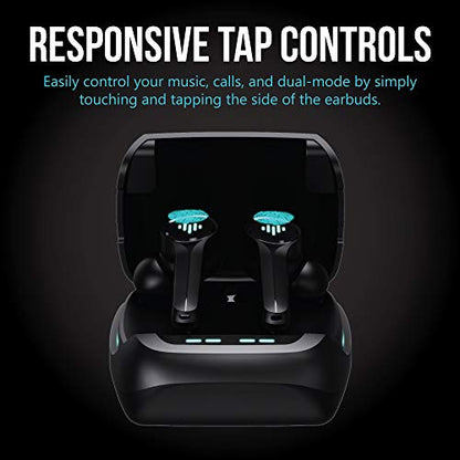 iLuv SG100 Gaming Wireless Earbuds, Bluetooth in-Ear with Changing LED Lights Ultra-Low 60ms Latency and Hands-Free Call MEMS Microphone, Includes Compact Charging Case and 4 Ear Tips, Black