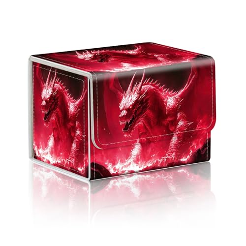 Trading Card Storage Box, Holds 100+ for MTG Cards, PU Leather with Magnetic Closure, Red Dragon in Fiery Lava Durable Deck Box for Magic the Gathering, Trading Card Games - color: Red Dragon in Fiery Lava
