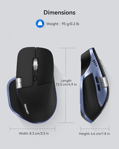TECKNET Wireless Mouse, Bluetooth Mouse (BT5.3/5.0 & 2.4G) Rechargeable Ergonomic Optical Mouse with 6 Adjustable DPI, Side Scroll, Quiet Clicks, USB A Receiver, 7 Buttons, Wide Compatibility - color: Black & Blue