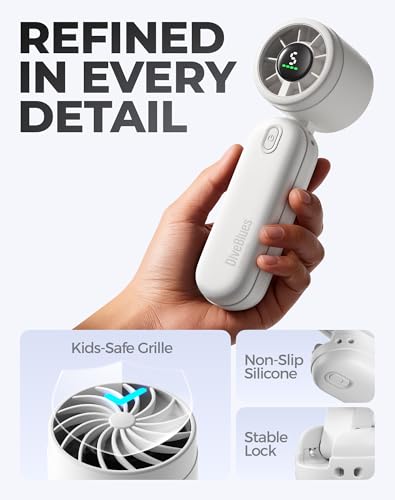 Diveblues Mini Handheld Fan, 30ft/s Portable Turbo Fan [12H Max Cooling], 4000mAh Personal Fan with LED Display, 3-in-1 Hand Held/Neck/Desk Fan for Travel, Cruise, Disney Essentials - color: Pearl White
