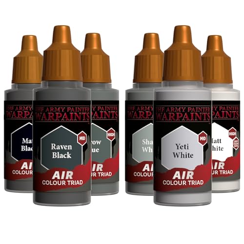 The Army Painter, Airbrush Primary Bundle Greyscale, 2 Triads x 6 x 18 ml | Colori acrilici diluiti per aerografo, per pistola a spruzzo, per miniature D&D e Warhammer - color: Greyscale