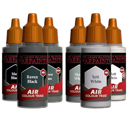 The Army Painter, Airbrush Primary Bundle Greyscale, 2 Triads x 6 x 18 ml | Colori acrilici diluiti per aerografo, per pistola a spruzzo, per miniature D&D e Warhammer - color: Greyscale