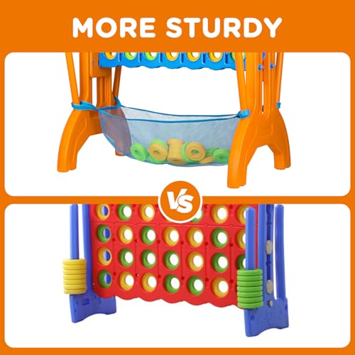 Ayeboovi Jumbo 4-in-A-Row Game, Adjustable Height 4-to-Score | Family Strategy Board Game with Mesh Pocket, Oversized Backyard Outdoor Game for Kids & Adults