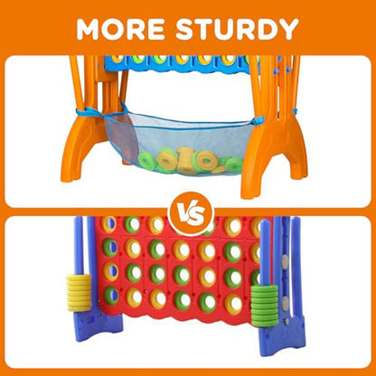 Ayeboovi Jumbo 4-in-A-Row Game, Adjustable Height 4-to-Score | Family Strategy Board Game with Mesh Pocket, Oversized Backyard Outdoor Game for Kids & Adults