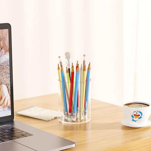 Clear Acrylic Pen Holder Round Shape, Desktop Pencil Cup Holder, Countertop Stationery Organizer for Office Desk Accessory - size: 1 Compartment