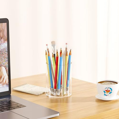 Clear Acrylic Pen Holder Round Shape, Desktop Pencil Cup Holder, Countertop Stationery Organizer for Office Desk Accessory - size: 1 Compartment