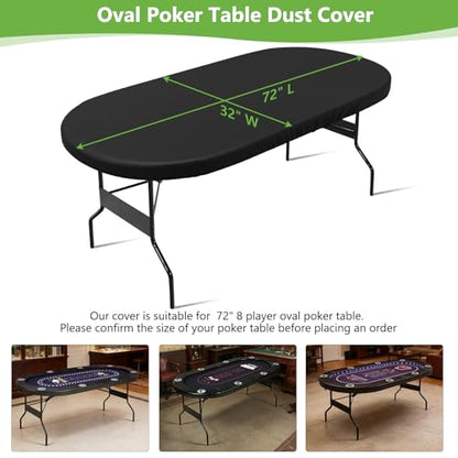 COSHNIBI Oval Poker Table Dust Cover ,420D Waterproof Game Table Cover,72" L x 32" W Black - size: Fits for 72 in 8 Player Poker Table