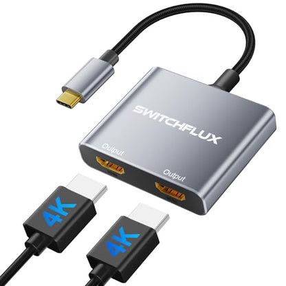 USB C to Dual HDMI Adapter, 4K@60Hz Dual Monitor Adapter for Extended & Mirror Display, HDMI Splitter Compatible with MacBook Pro/Air, Dell, HP, and Lenovo laptops - size: 6.2inch