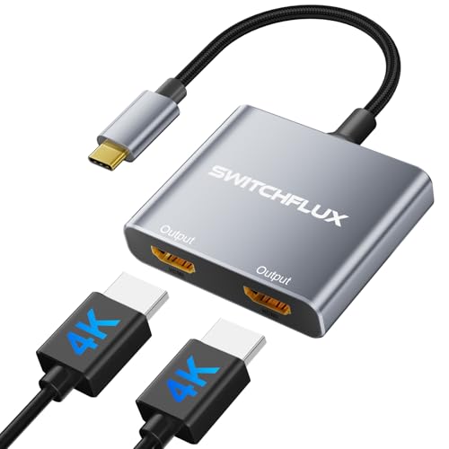 USB C to Dual HDMI Adapter, 4K@60Hz Dual Monitor Adapter for Extended & Mirror Display, HDMI Splitter Compatible with MacBook Pro/Air, Dell, HP, and Lenovo laptops - size: 6.2inch