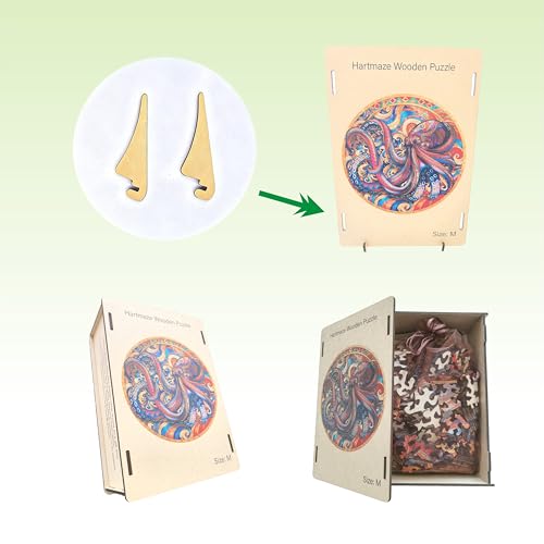 Hartmaze Octopus Riding Wave Wooden Puzzle, 178 Unique Irregular Pieces, 11.2x11.2 Inch, Exquisite Wooden Gift Box, Ocean Art Jigsaw for Adults & Kids 8+ - color: Octopus Riding Wave