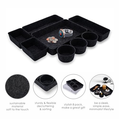 Welaxy office desk drawer organizer tray Storage Bin 8pc Sleek Carbon Box - color: Carbon