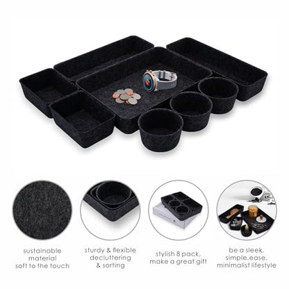 Welaxy office desk drawer organizer tray Storage Bin 8pc Sleek Carbon Box - color: Carbon