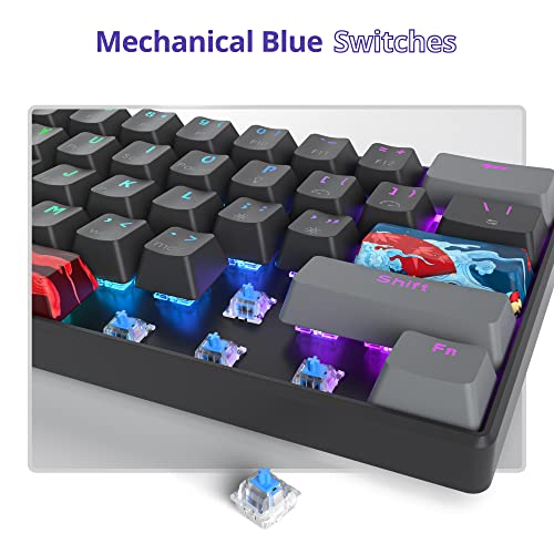 Owpkeenthy Wired 60% Percent Mechanical Gaming Keyboard with Blue Switch Ultra Compact RGB Gaming Keyboard Backlit Keys N-Key Rollover for PC Gamer (Dark/Blue Switch) - color: Dark/ Blue Switch