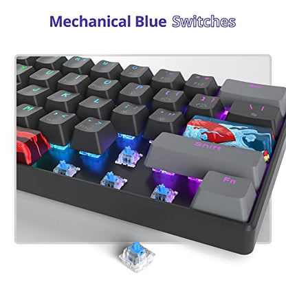 Owpkeenthy Wired 60% Percent Mechanical Gaming Keyboard with Blue Switch Ultra Compact RGB Gaming Keyboard Backlit Keys N-Key Rollover for PC Gamer (Dark/Blue Switch) - color: Dark/ Blue Switch