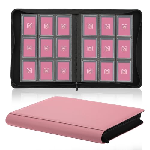 Toploader Binder, 9-Pocket 288 Cards Holder for 3"x4" Rigid Card Sleeves | Top Loader Binder with Sleeves Trading Card Binder for TCG,Sport Cards, PU Leather Cover, Side Loading (9 Pink) - color: 9Pink7